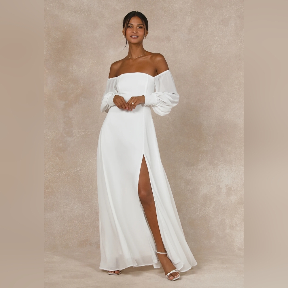 NWOT Lulu's White Off-the-Shoulder Maxi Dress Size XL=14/16